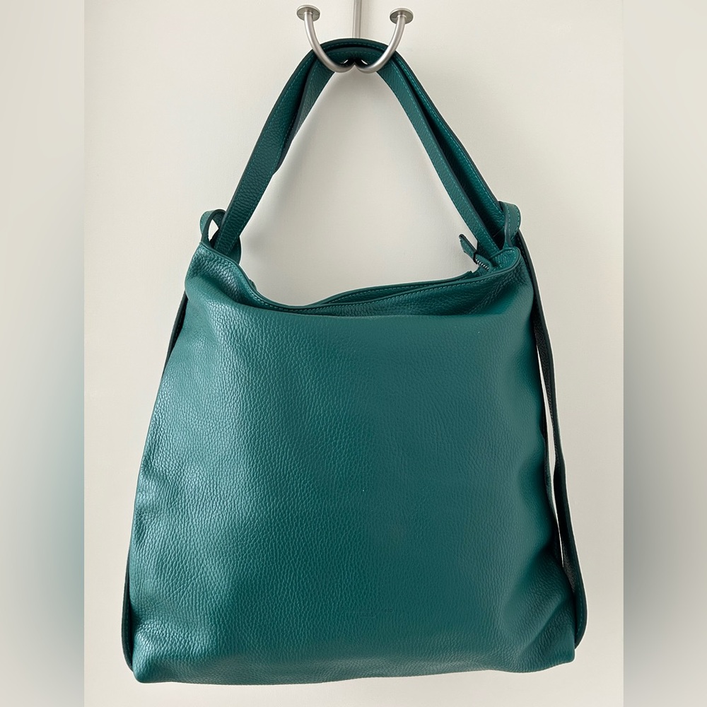 Pelleteria Veneta Women Genuine Leather Emerald Green Backpack Tote Handbag 15”